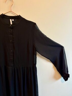 Everyday Black Long Sleeve Button Babydoll Dress